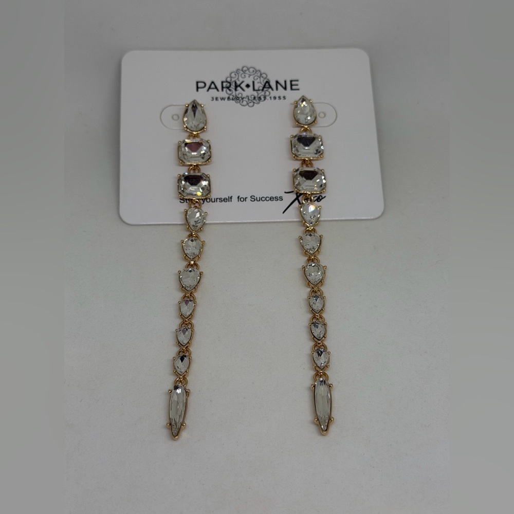 NEW Park Lane Jewelry Devon Earrings Gold Cascade Drop Statement Crystal Post - Picture 3 of 5